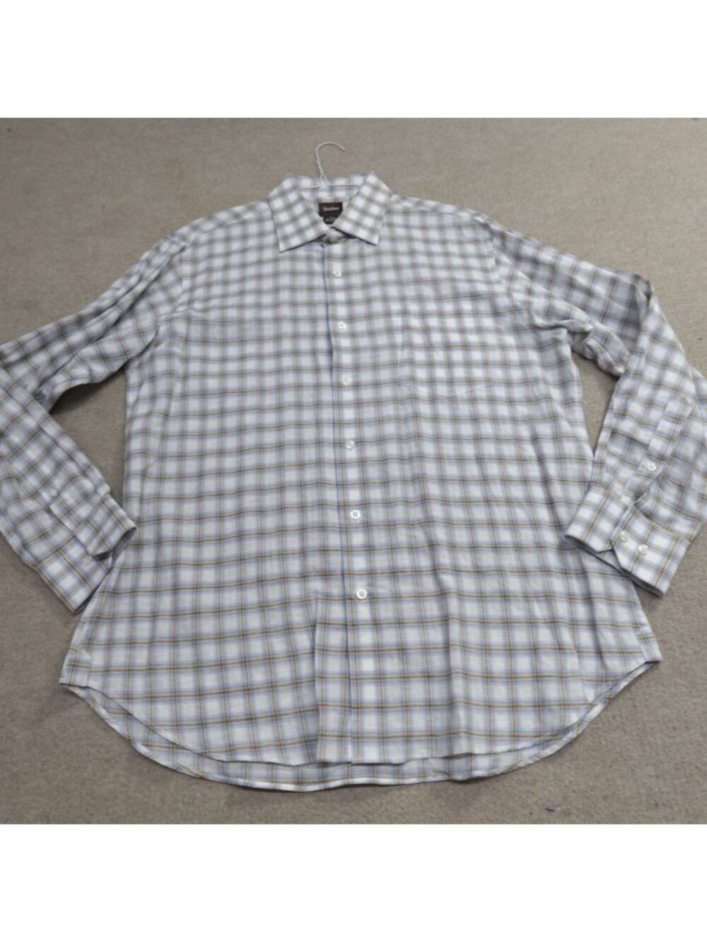 Neiman Marcus Mens Shirt XL Gray Plaid Long Sleeve Linen Blend